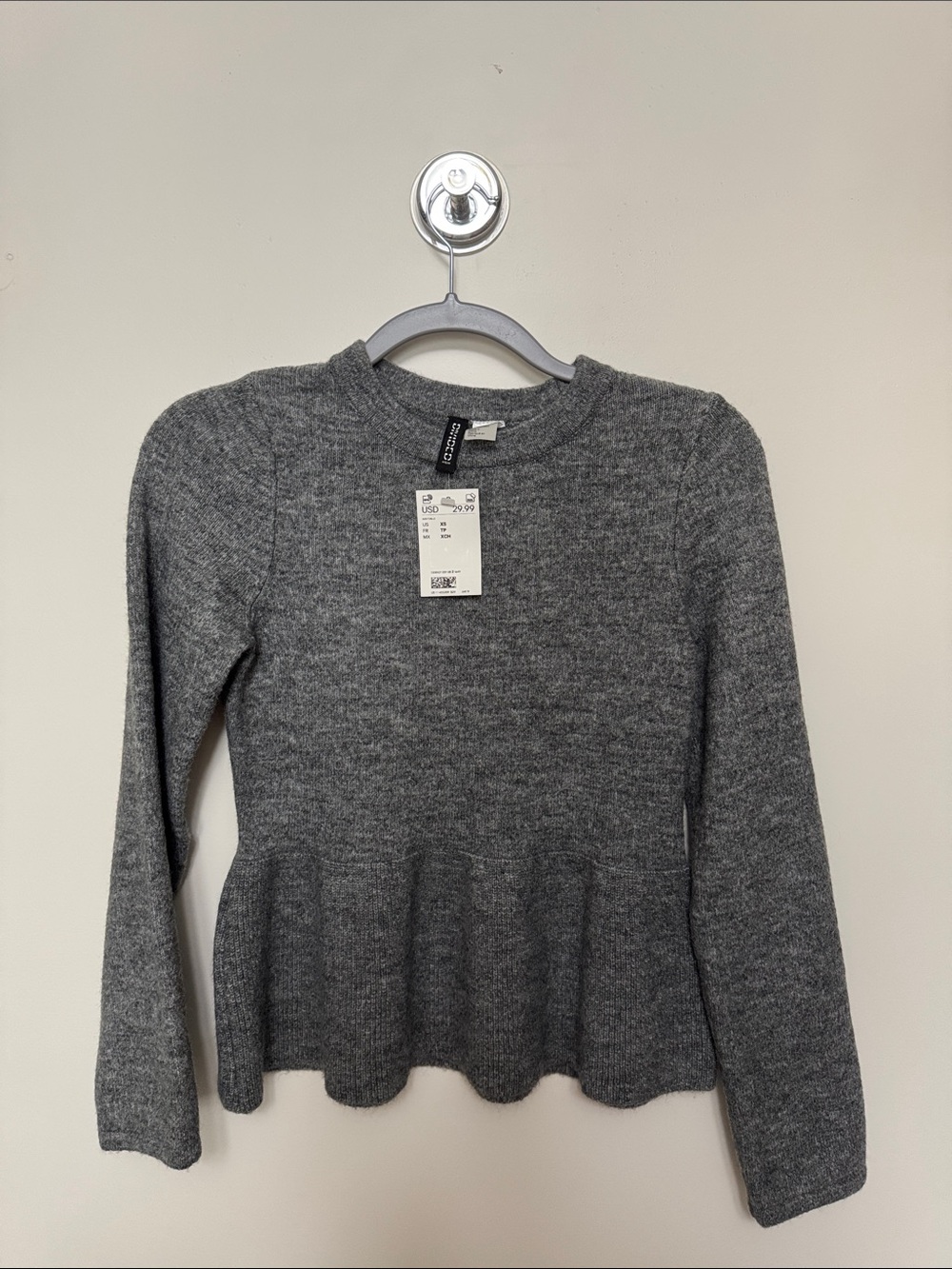H&M Women's Gray Peplum Knit sweater Top NWT SIZE XS